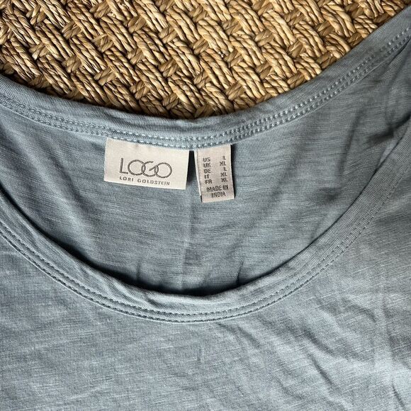 LOGO Lori Goldstein Soft Blue Ruffled Peplum Long Sleeve Top Women’s Large - Picture 2 of 6